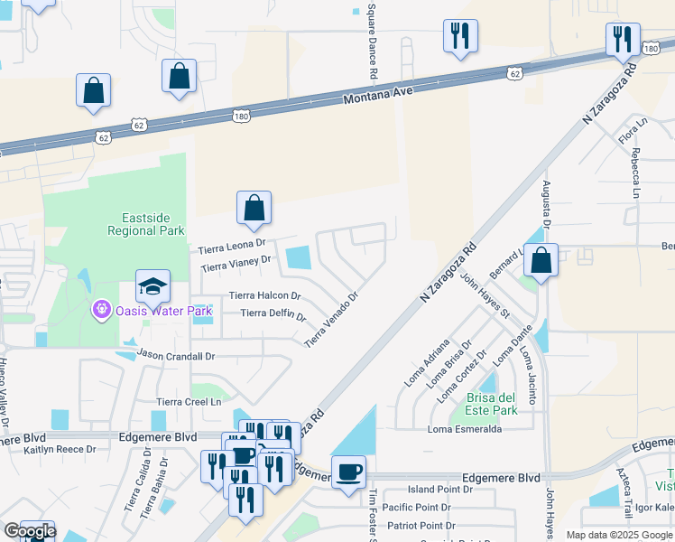 map of restaurants, bars, coffee shops, grocery stores, and more near 4076 Tierra Bronce Drive in El Paso