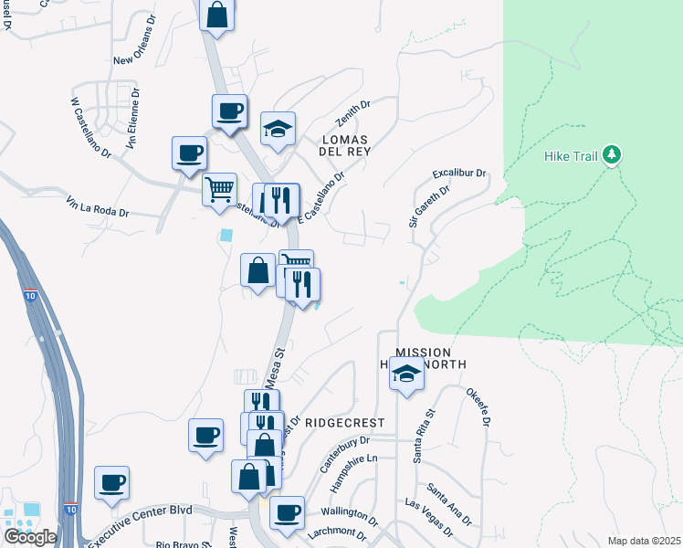 map of restaurants, bars, coffee shops, grocery stores, and more near 4744 North Mesa Street in El Paso