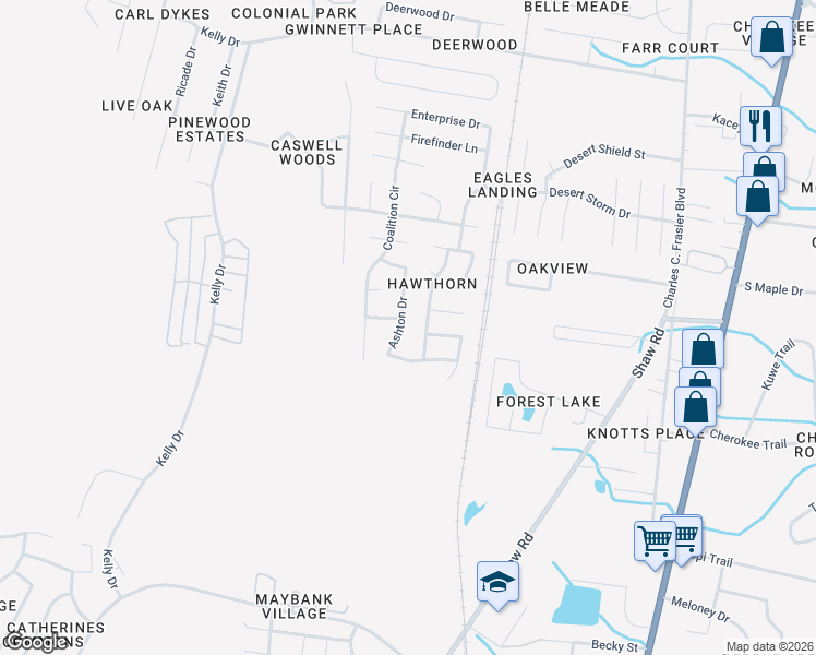 map of restaurants, bars, coffee shops, grocery stores, and more near 1738 Ashton Drive in Hinesville