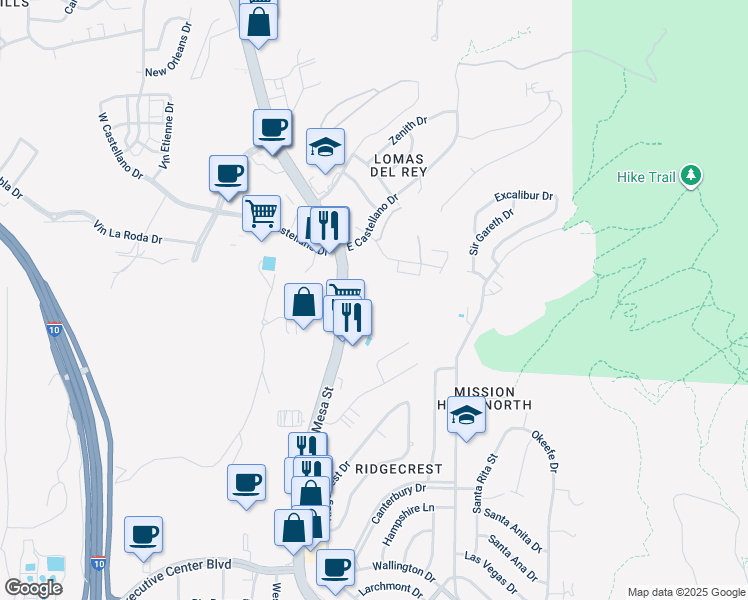 map of restaurants, bars, coffee shops, grocery stores, and more near 4744 North Mesa Street in El Paso