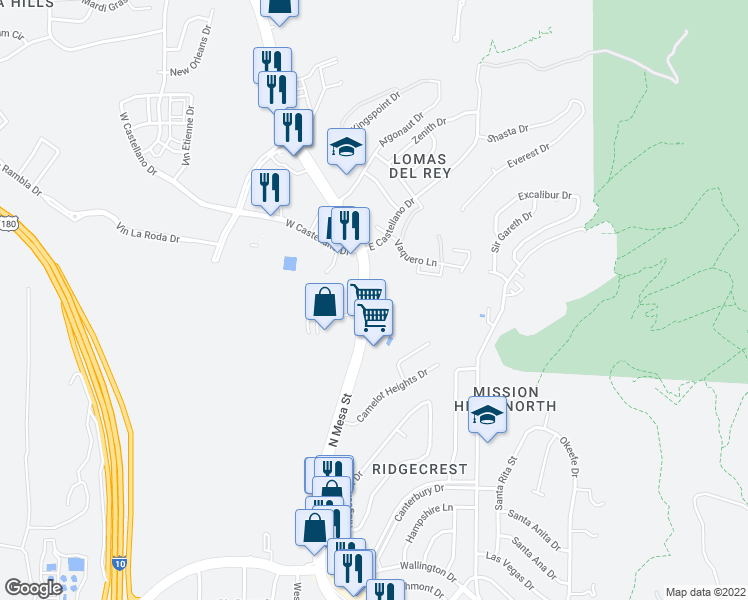 map of restaurants, bars, coffee shops, grocery stores, and more near 4744 North Mesa Street in El Paso