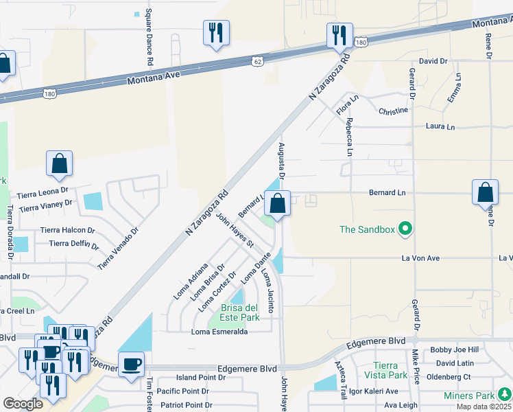 map of restaurants, bars, coffee shops, grocery stores, and more near 3797 Loma Caldera in El Paso