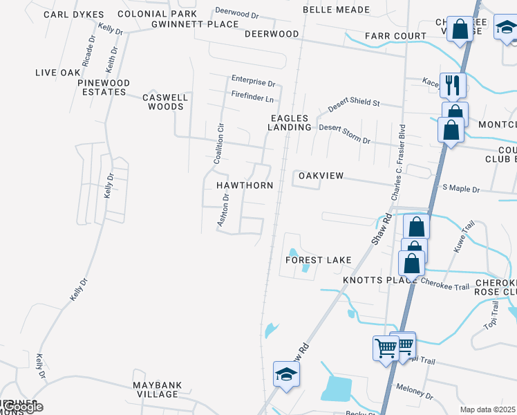 map of restaurants, bars, coffee shops, grocery stores, and more near 1636 Latham Court in Hinesville