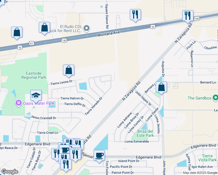 map of restaurants, bars, coffee shops, grocery stores, and more near 4089 Tierra Venado Drive in El Paso