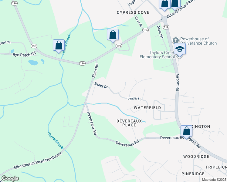 map of restaurants, bars, coffee shops, grocery stores, and more near 1028 Barley Drive in Hinesville