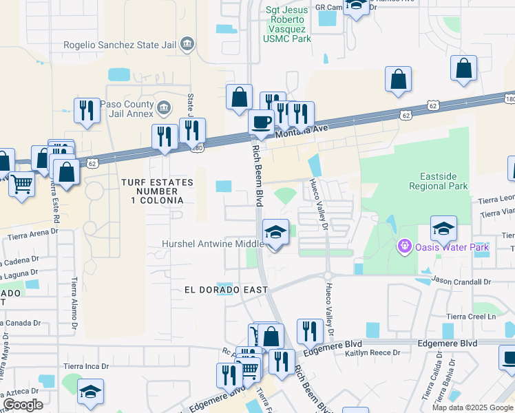 map of restaurants, bars, coffee shops, grocery stores, and more near 4065 Tuscan Rose Lane in El Paso