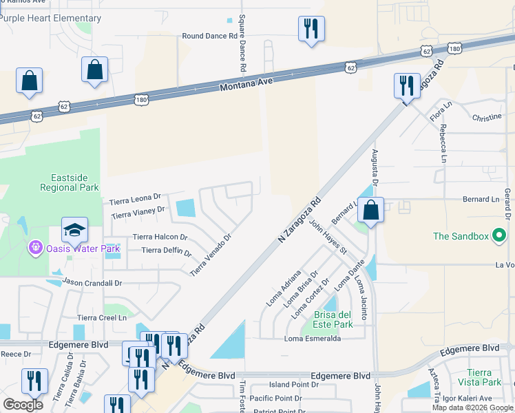 map of restaurants, bars, coffee shops, grocery stores, and more near 4108 Tierra Venado Drive in El Paso