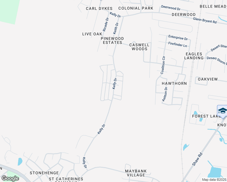 map of restaurants, bars, coffee shops, grocery stores, and more near Kelly Drive in Hinesville