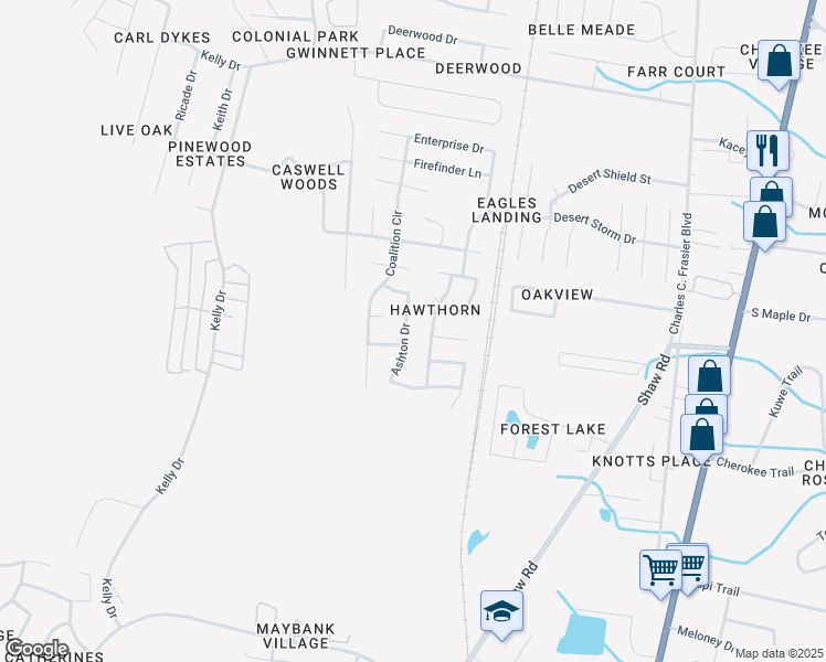 map of restaurants, bars, coffee shops, grocery stores, and more near 1746 Ashton Drive in Hinesville