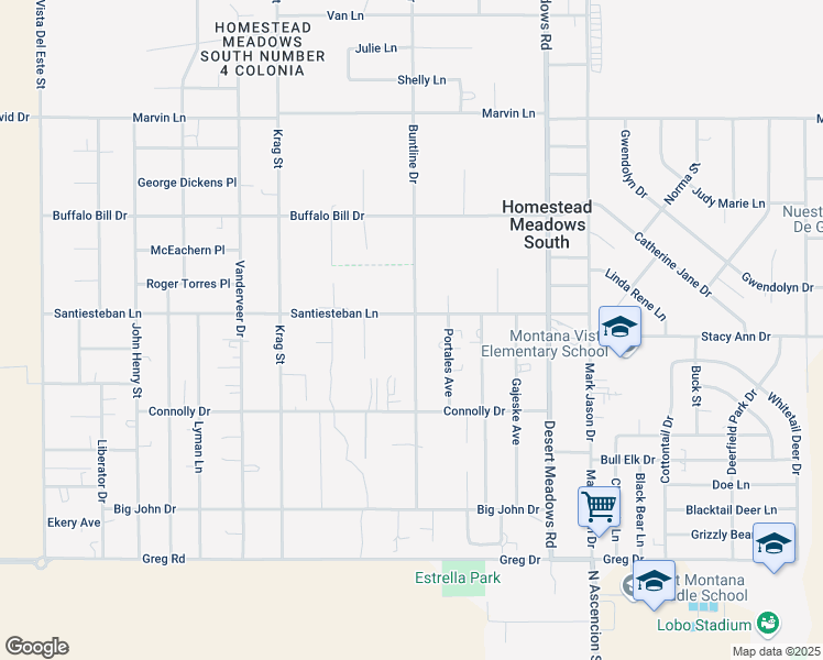 map of restaurants, bars, coffee shops, grocery stores, and more near 3697 Buntline Drive in El Paso