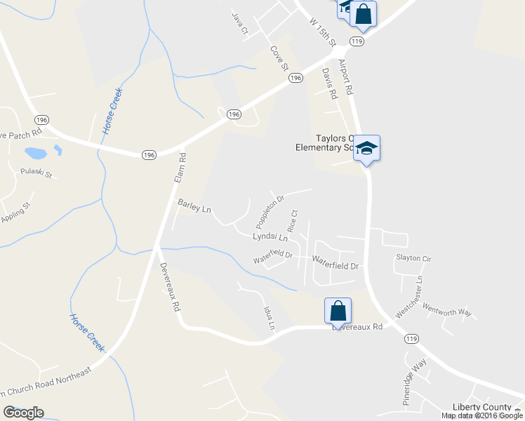 map of restaurants, bars, coffee shops, grocery stores, and more near 928 Poppleton Drive in Hinesville