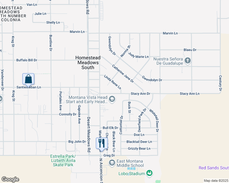 map of restaurants, bars, coffee shops, grocery stores, and more near 14835 Stacy Ann Drive in El Paso