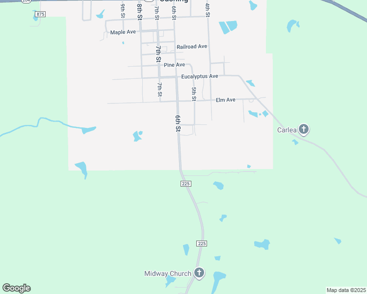 map of restaurants, bars, coffee shops, grocery stores, and more near 120 6th Street in Cushing