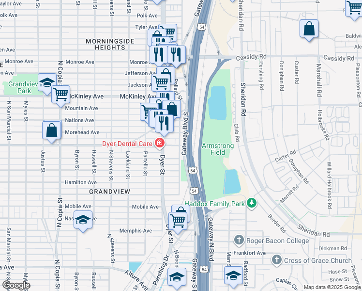 map of restaurants, bars, coffee shops, grocery stores, and more near 4101 Fort Boulevard in El Paso
