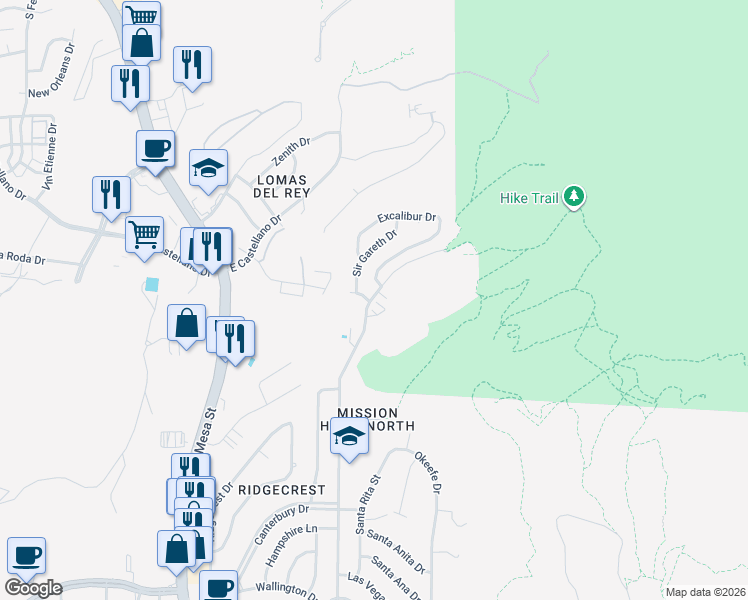 map of restaurants, bars, coffee shops, grocery stores, and more near 299 Vaquero Lane in El Paso