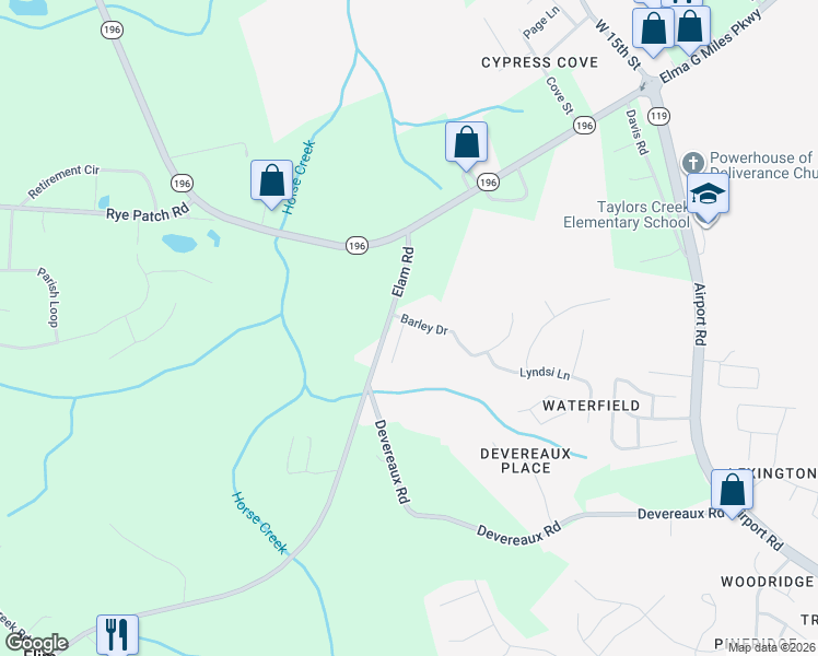 map of restaurants, bars, coffee shops, grocery stores, and more near 1061 Cassidy Lane in Hinesville