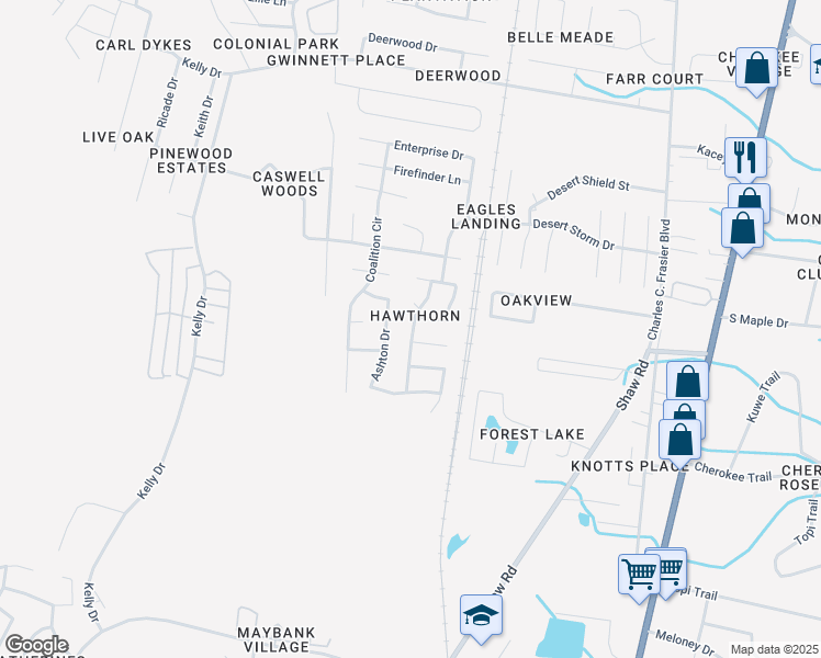 map of restaurants, bars, coffee shops, grocery stores, and more near 1569 Pendleton Drive in Hinesville