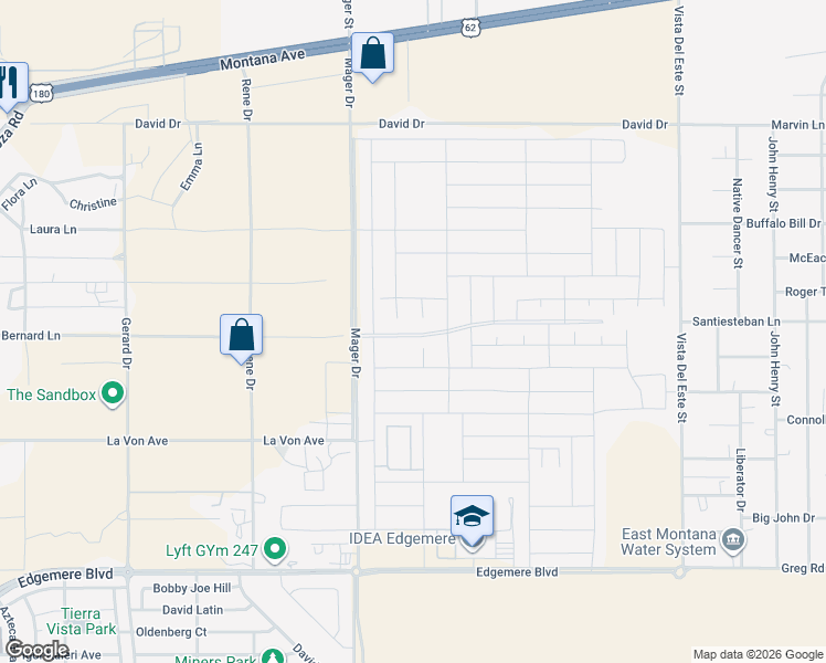 map of restaurants, bars, coffee shops, grocery stores, and more near 3741 Mager Drive in El Paso