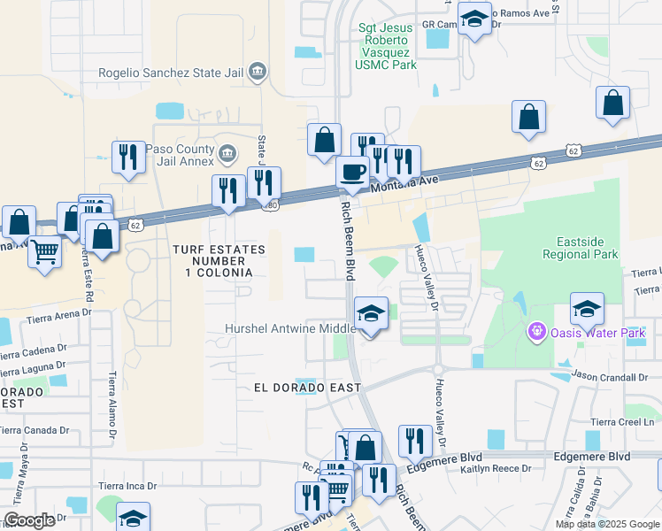 map of restaurants, bars, coffee shops, grocery stores, and more near 4065 Tuscan Rose Lane in El Paso