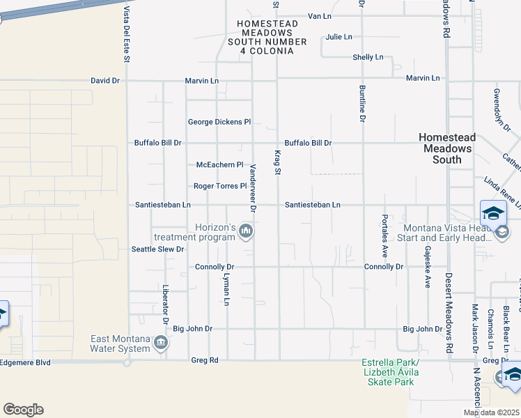 map of restaurants, bars, coffee shops, grocery stores, and more near 3698 Vanderveer Drive in El Paso