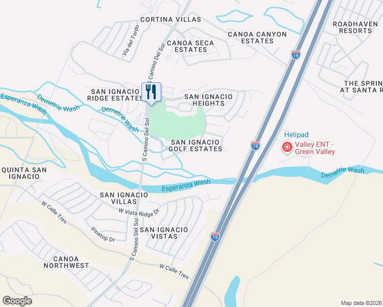 map of restaurants, bars, coffee shops, grocery stores, and more near 1563 West Baltusrol Drive in Green Valley
