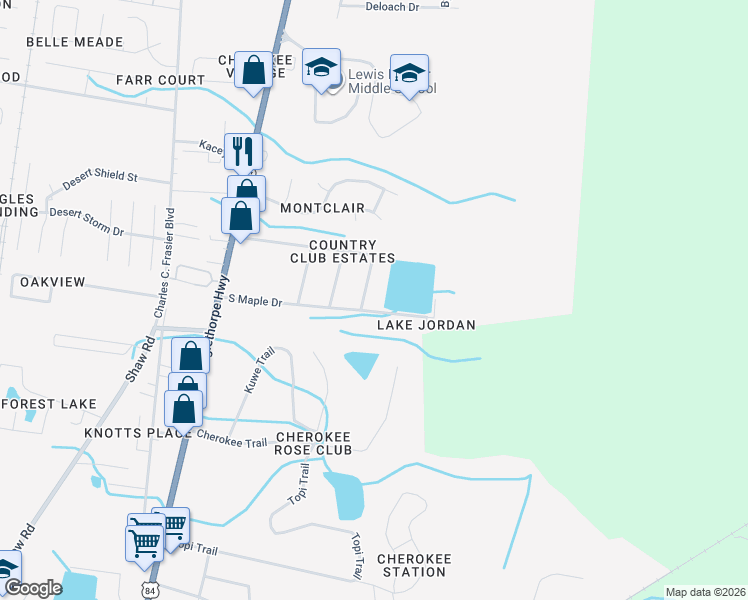 map of restaurants, bars, coffee shops, grocery stores, and more near 1110 Spruce Street in Hinesville