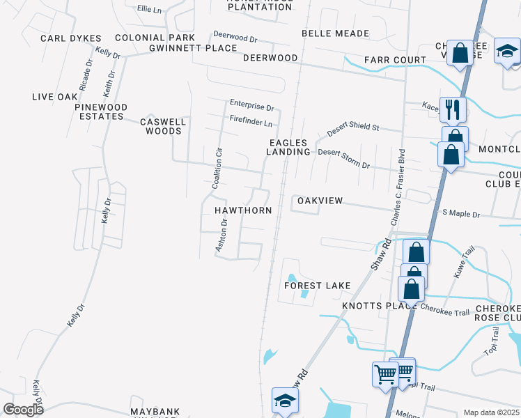 map of restaurants, bars, coffee shops, grocery stores, and more near 1527 Woodcrest Circle in Hinesville