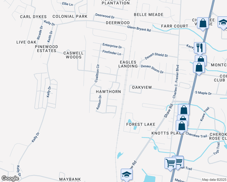 map of restaurants, bars, coffee shops, grocery stores, and more near 1537 Woodcrest Circle in Hinesville