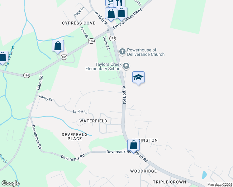 map of restaurants, bars, coffee shops, grocery stores, and more near 1101 Poppleton Drive in Hinesville