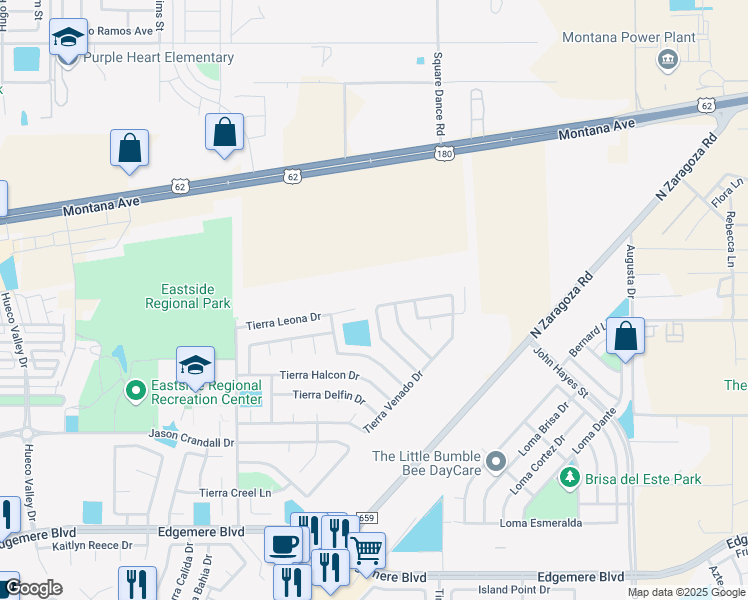 map of restaurants, bars, coffee shops, grocery stores, and more near 14205 Tierra Bronce Drive in El Paso