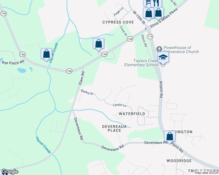 map of restaurants, bars, coffee shops, grocery stores, and more near 1019 Barley Drive in Hinesville