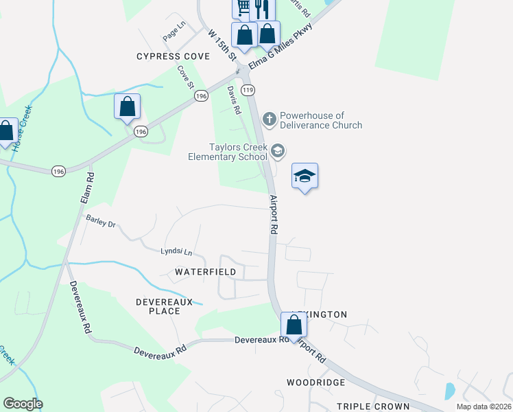 map of restaurants, bars, coffee shops, grocery stores, and more near 75-79 Davis Road in Hinesville