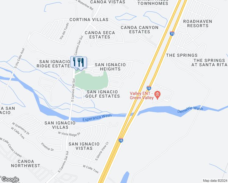 map of restaurants, bars, coffee shops, grocery stores, and more near 1489 West Prestwick Drive in Green Valley