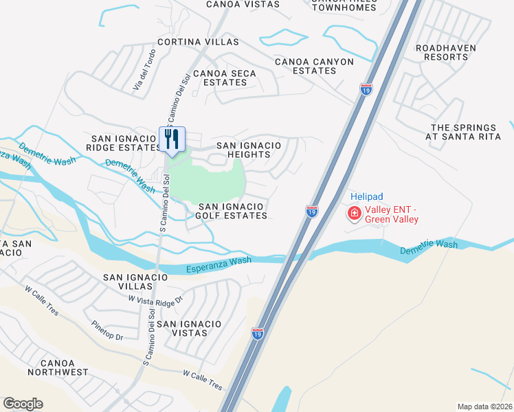 map of restaurants, bars, coffee shops, grocery stores, and more near 1489 West Prestwick Drive in Green Valley