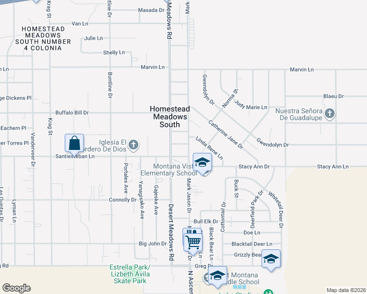 map of restaurants, bars, coffee shops, grocery stores, and more near 3730 Desert Meadows Road in El Paso