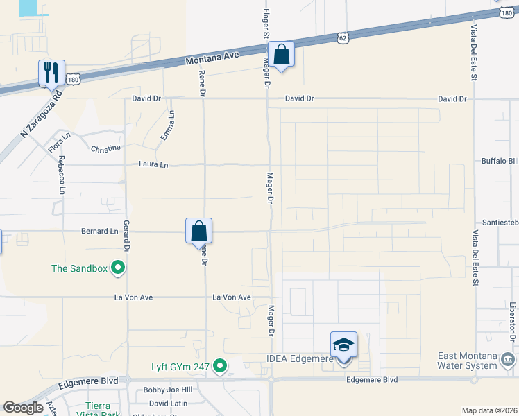 map of restaurants, bars, coffee shops, grocery stores, and more near 3721 Mager Drive in El Paso