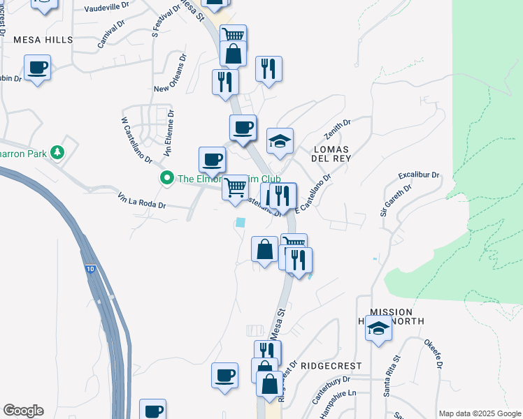 map of restaurants, bars, coffee shops, grocery stores, and more near 122 West Castellano Drive in El Paso