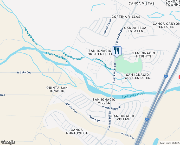 map of restaurants, bars, coffee shops, grocery stores, and more near 4333 South Vía De Febrero in Green Valley