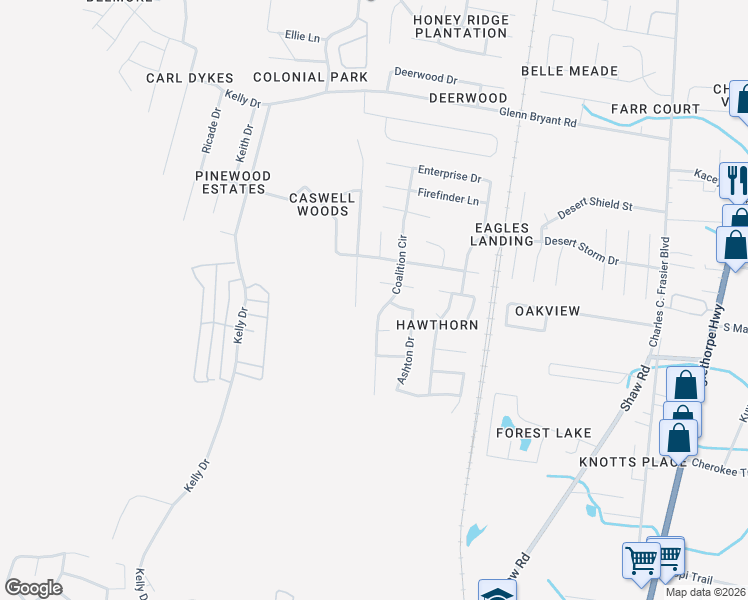 map of restaurants, bars, coffee shops, grocery stores, and more near 1415 Coalition Circle in Hinesville