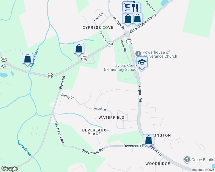 map of restaurants, bars, coffee shops, grocery stores, and more near 1005 Lamar Court in Hinesville