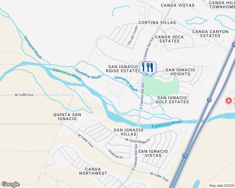 map of restaurants, bars, coffee shops, grocery stores, and more near 1951 West Camino del Jurado in Green Valley