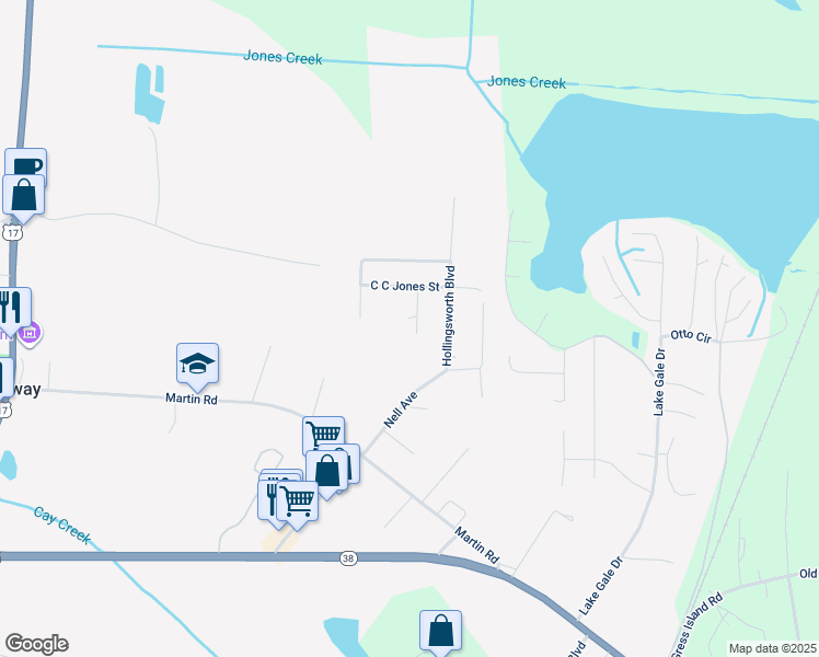 map of restaurants, bars, coffee shops, grocery stores, and more near 95 Button Gwinnett Avenue in Midway