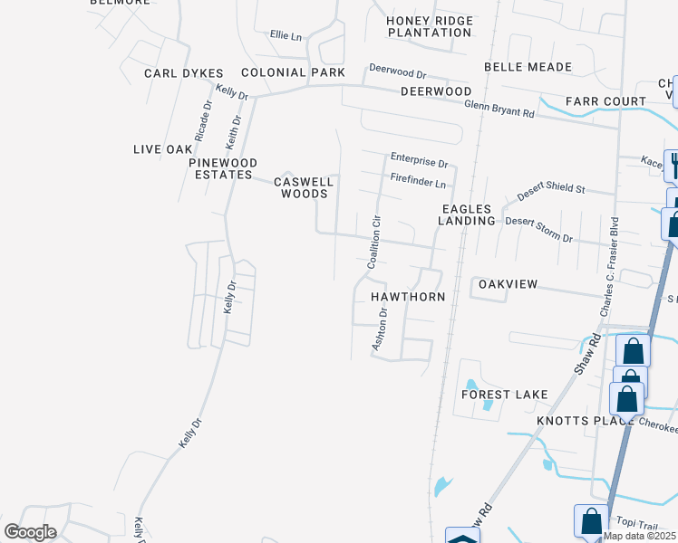 map of restaurants, bars, coffee shops, grocery stores, and more near 1461 Fritts Court in Hinesville