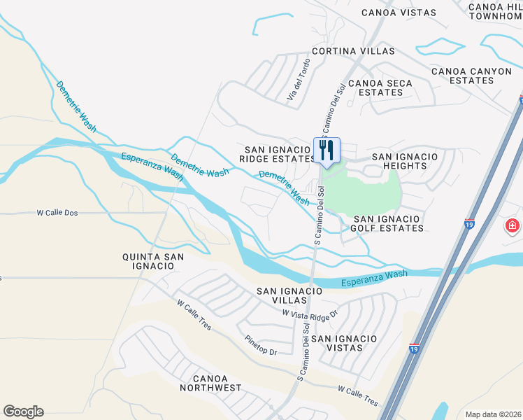map of restaurants, bars, coffee shops, grocery stores, and more near 1951 West Camino del Jurado in Green Valley