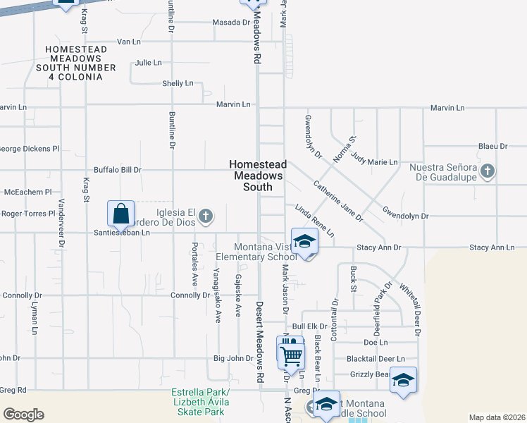 map of restaurants, bars, coffee shops, grocery stores, and more near 3730 Desert Meadows Road in El Paso