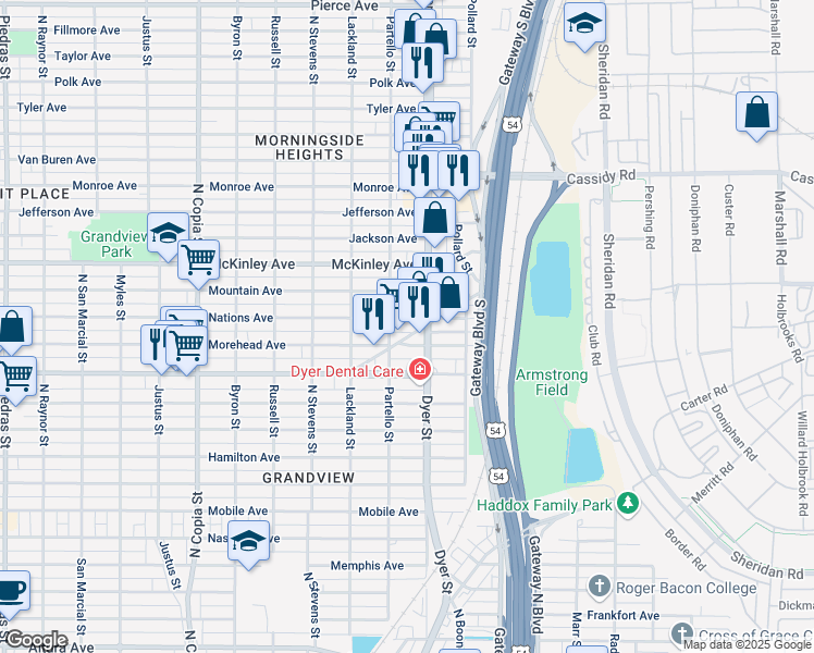 map of restaurants, bars, coffee shops, grocery stores, and more near 3906 Nations Avenue in El Paso