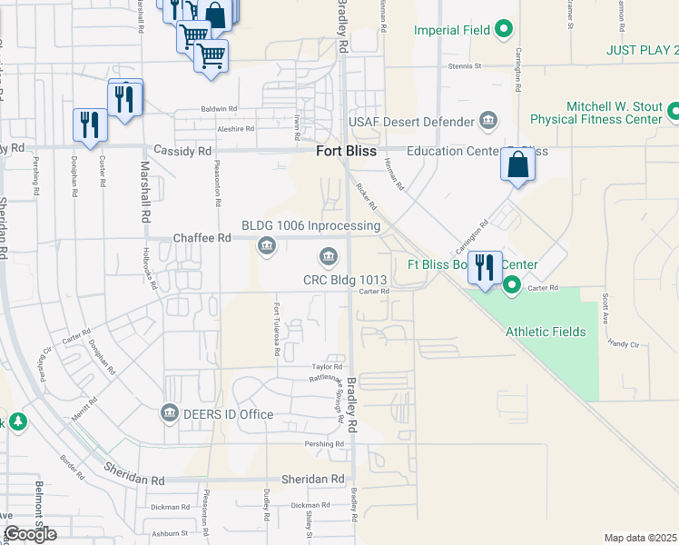 map of restaurants, bars, coffee shops, grocery stores, and more near in Fort Bliss