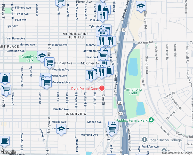 map of restaurants, bars, coffee shops, grocery stores, and more near 3906 Nations Avenue in El Paso