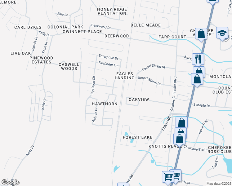 map of restaurants, bars, coffee shops, grocery stores, and more near 1512 Woodcrest Circle in Hinesville
