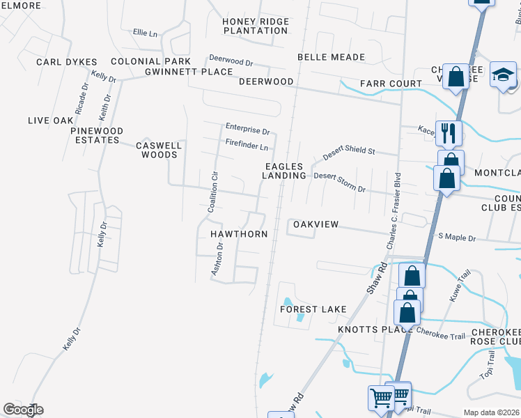 map of restaurants, bars, coffee shops, grocery stores, and more near 1510 Desert Storm Drive in Hinesville